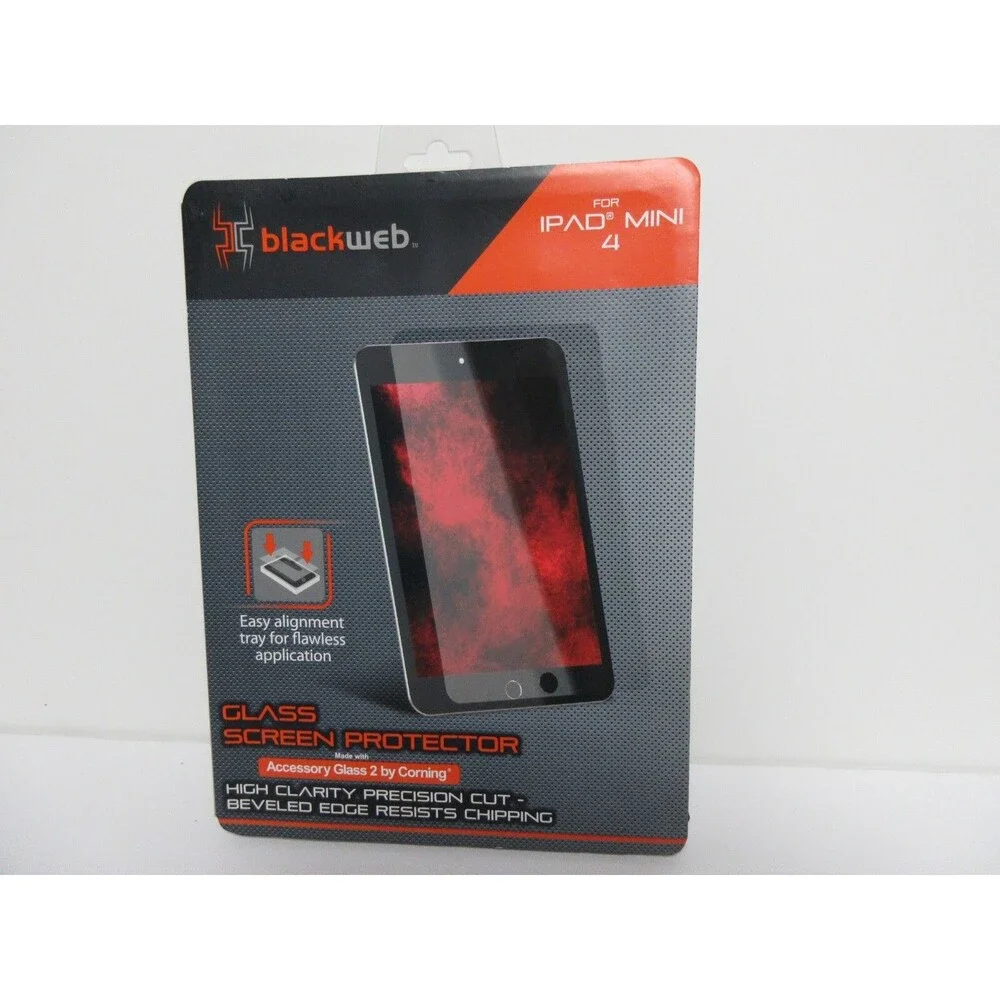 Black Web Glass Screen Protector For Ipad Mini 4 W/ Easy Alignment Tray NEW